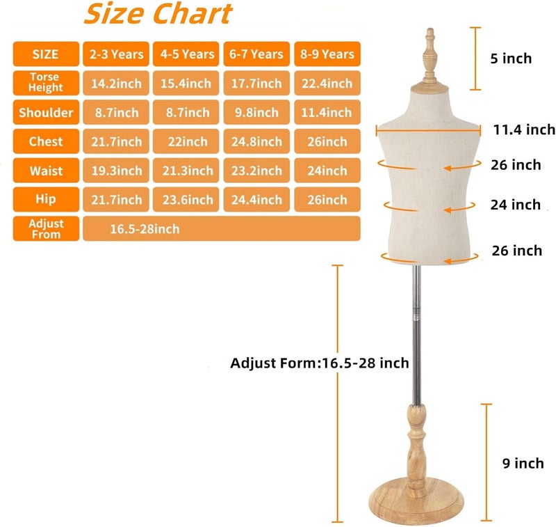 EaseHome Kids Mannequin,Child Mannequin Torso,Adjustable Girl and boy Dress Form for Apparel Scarf Window Shop, Manikin Body with Wooden Base,8-9 Years Old - Image 5